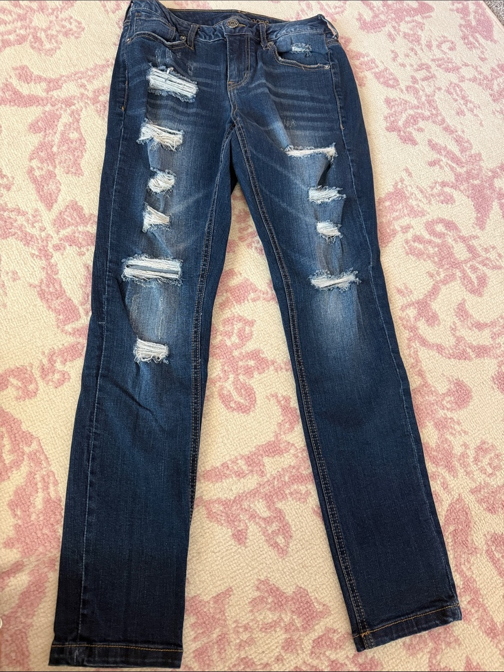 Maurices Dark Blue Distressed Skinny Jeans